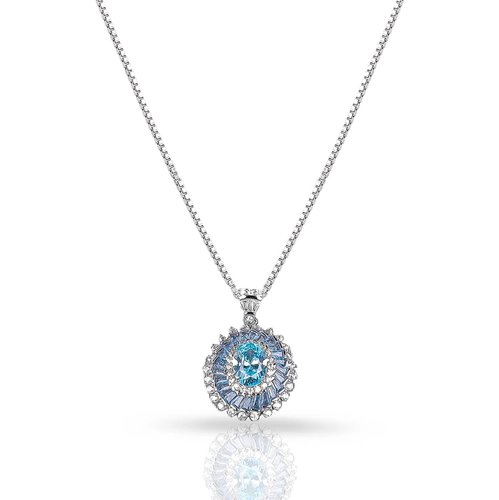 Gargantilha de Prata Blend Collection com Pingente Oval Com Zircônias Topázio e Cristal