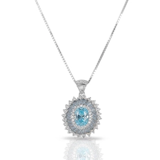 Gargantilha de Prata Blend Collection com Pingente Oval Com Zircônias Topázio e Cristal