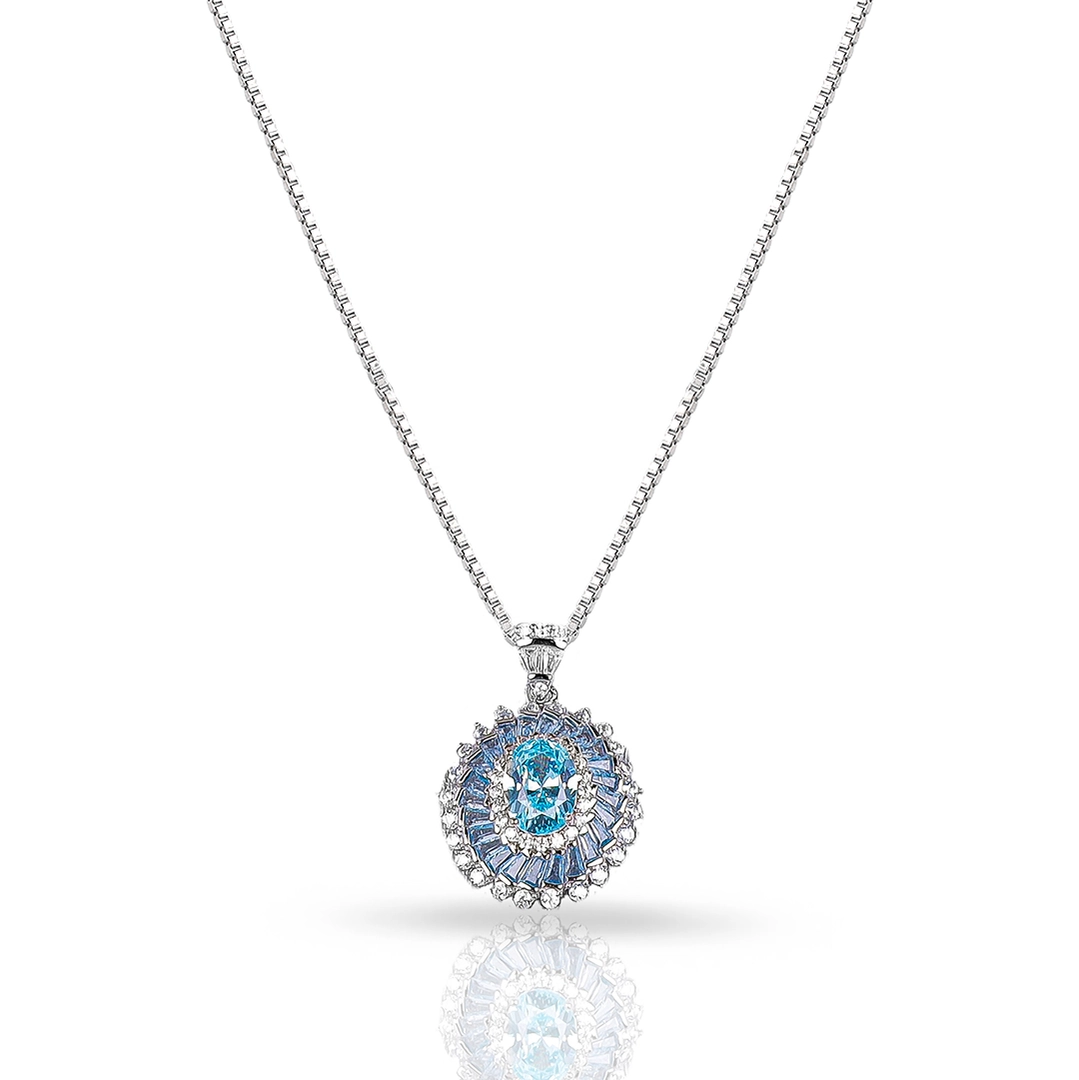 Gargantilha de Prata Blend Collection com Pingente Oval Com Zircônias Topázio e Cristal