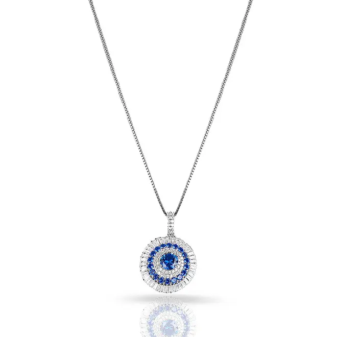 Gargantilha de Prata Blend Collection com Pingente de Zircônias Cristal e Safira