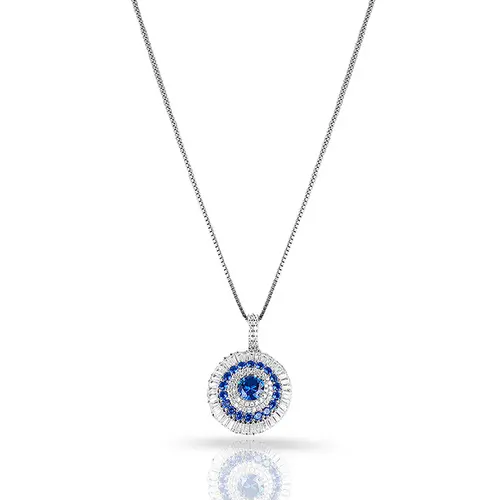 Gargantilha de Prata Blend Collection com Pingente de Zircônias Cristal e Safira
