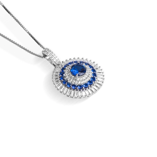 Gargantilha de Prata Blend Collection com Pingente de Zircônias Cristal e Safira