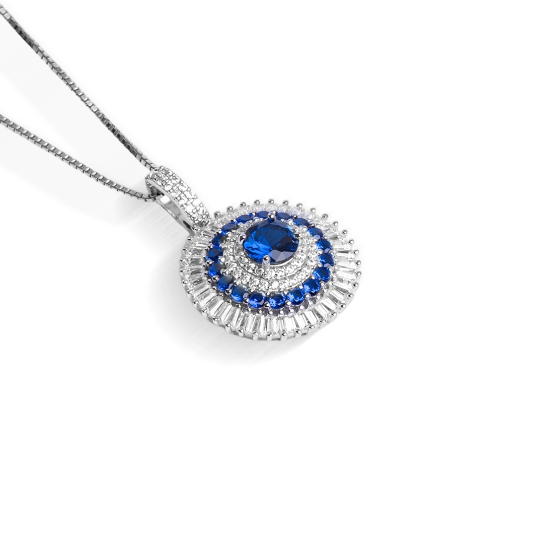 Gargantilha de Prata Blend Collection com Pingente de Zircônias Cristal e Safira