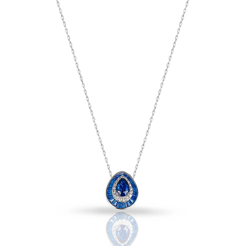 Gargantilha de Prata Blend Collection com Gota de Zircônias Cristal e Safira