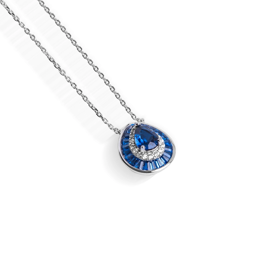 Gargantilha de Prata Blend Collection com Gota de Zircônias Cristal e Safira