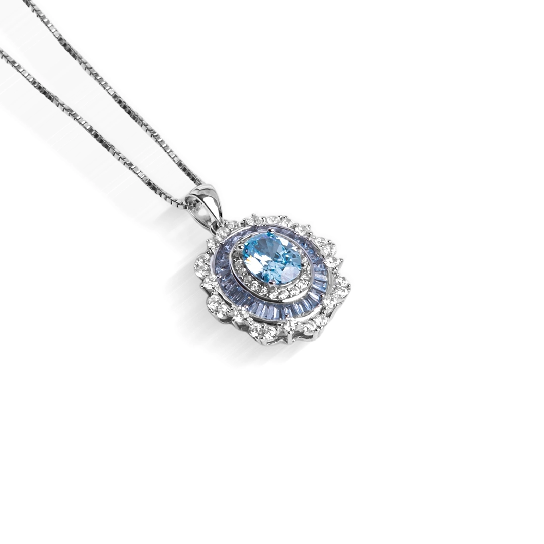 Gargantilha de Prata Blend Collection com Pingente Oval Em Zircônias Topázio e Cristal