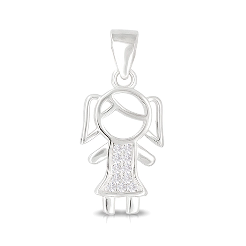 Pingente de Menina com Zircônias Cristal Cravejadas