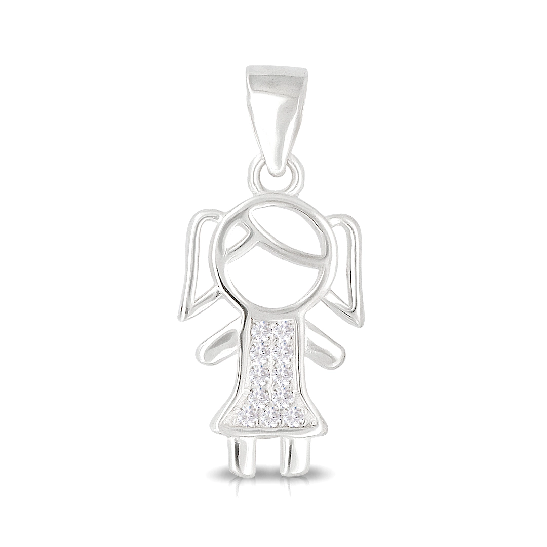 Pingente de Menina com Zircônias Cristal Cravejadas