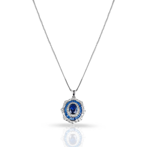 Gargantilha Blend Collection com Pingente Oval de Zircônias Safira e Cristal