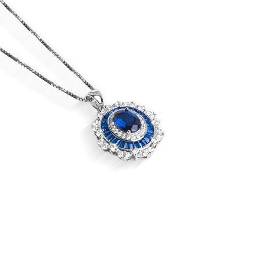 Gargantilha Blend Collection com Pingente Oval de Zircônias Safira e Cristal