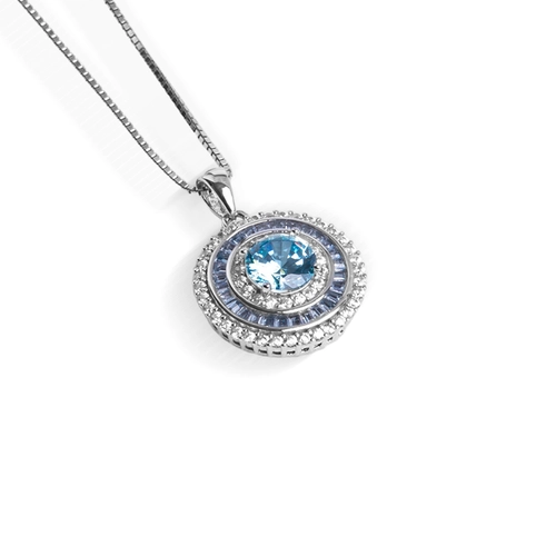 Gargantilha de Prata Blend Collection com Pingente Redondo Em Zircônias Topázio e Cristal