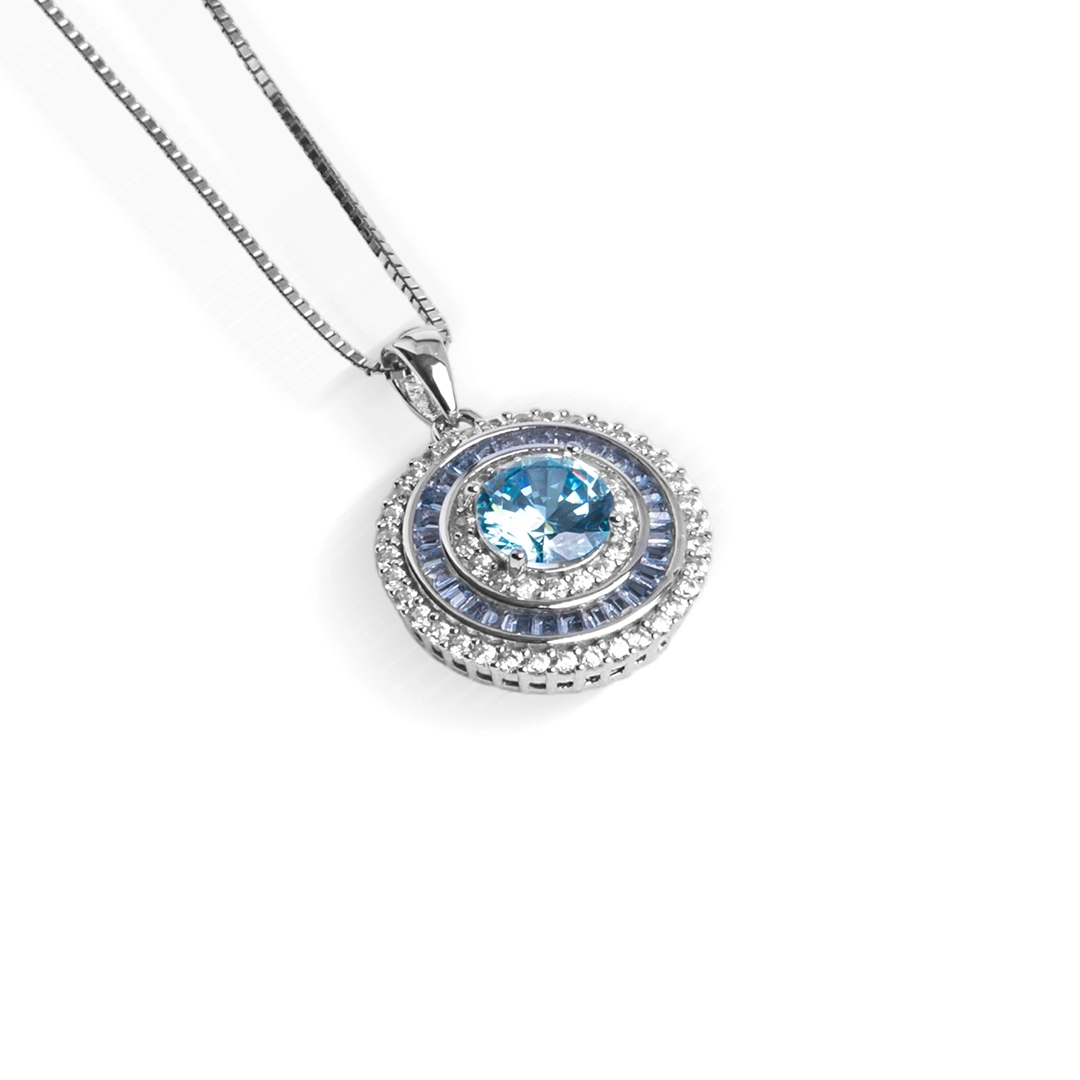 Gargantilha de Prata Blend Collection com Pingente Redondo Em Zircônias Topázio e Cristal