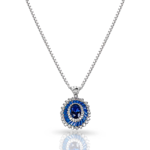 Gargantilha Blend Collection Cravejado Com Zircônias Safira e Cristal Oval