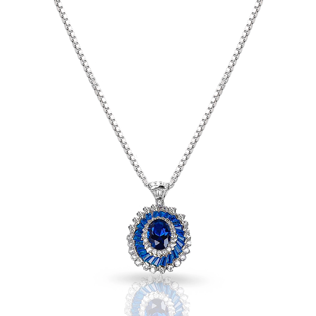 Gargantilha Blend Collection Cravejado Com Zircônias Safira e Cristal Oval