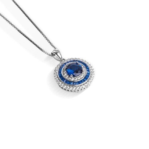 Gargantilha de Prata Blend Collection com Pingente Redondo de Zircônias Safira e Cristal