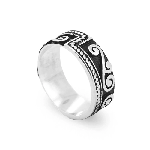 Anel Masculino Estilo Bali Envelhecido com Detalhes Espelhados