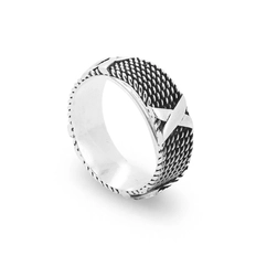 Anel Masculino Estilo Bali com Detalhe em X Espelhado