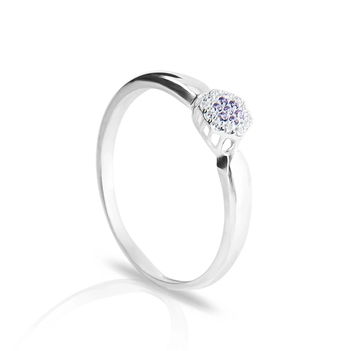Anel de Formatura com Zircônia Ametista e  Zircônias Cristal