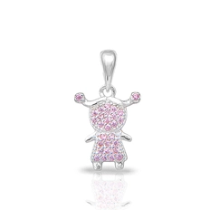 Pingente de Menina Com Zircônias Rosas