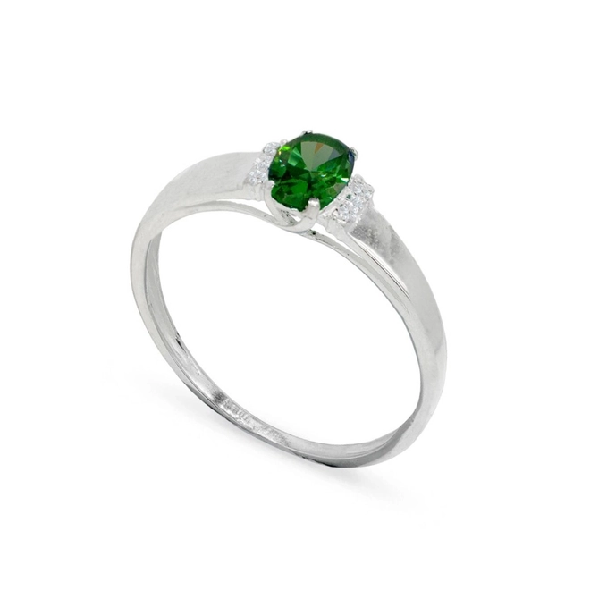 Anel De Formatura Em Prata Com Zircônia Esmeralda Oval E Zircônias Cristal