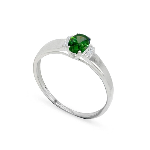 Anel De Formatura Em Prata Com Zircônia Esmeralda Oval E Zircônias Cristal