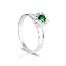 Anel De Formatura Em Prata Com Zircônia Esmeralda Redonda E Zircônias Cristal
