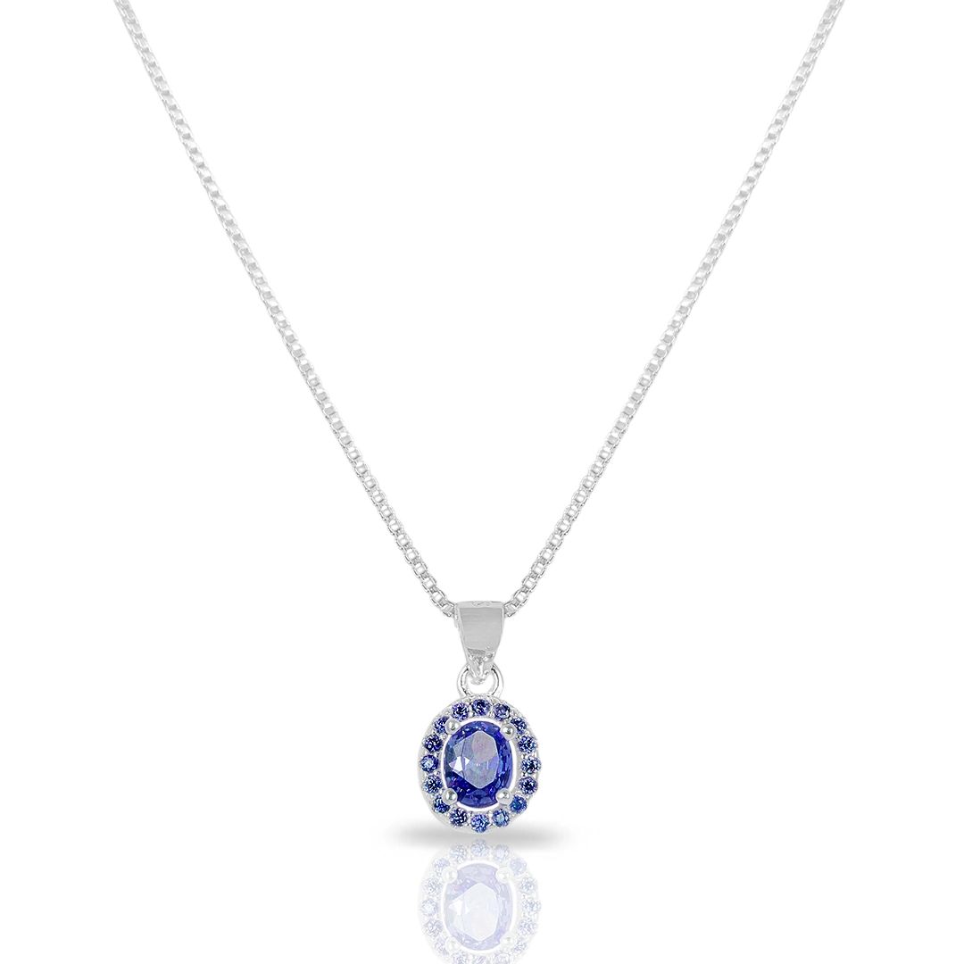 Gargantilha Blend Collection Delicada com Zircônia Safira Oval