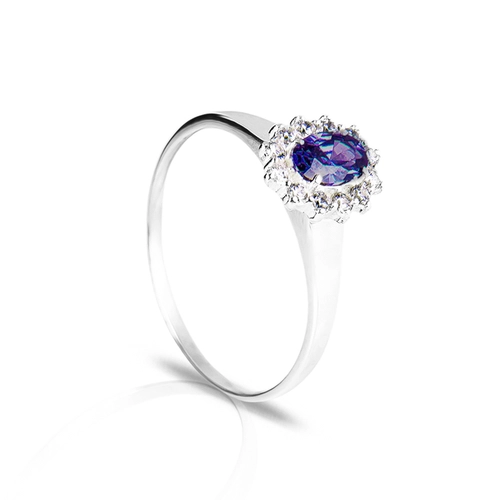 Anel De Formatura Em Prata Com Zircônia Safira Oval E Zircônias Cristal