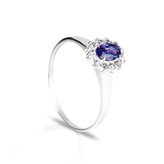 Anel De Formatura Em Prata Com Zircônia Safira Oval E Zircônias Cristal