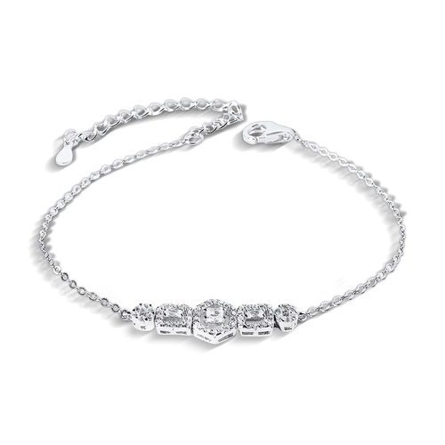 Pulseira de Prata Blend Collection com Zircônias Cristal Retangulares