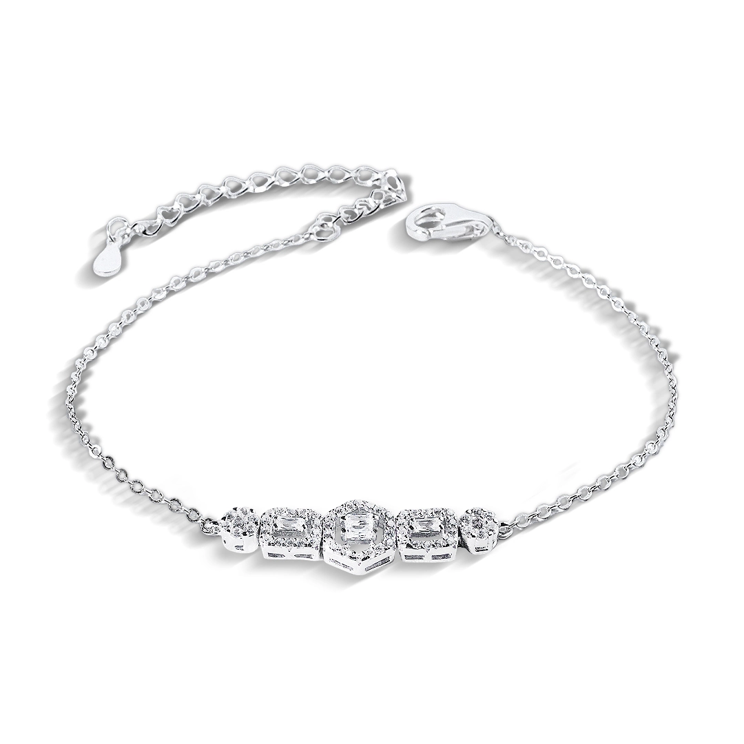Pulseira de Prata Blend Collection com Zircônias Cristal Retangulares
