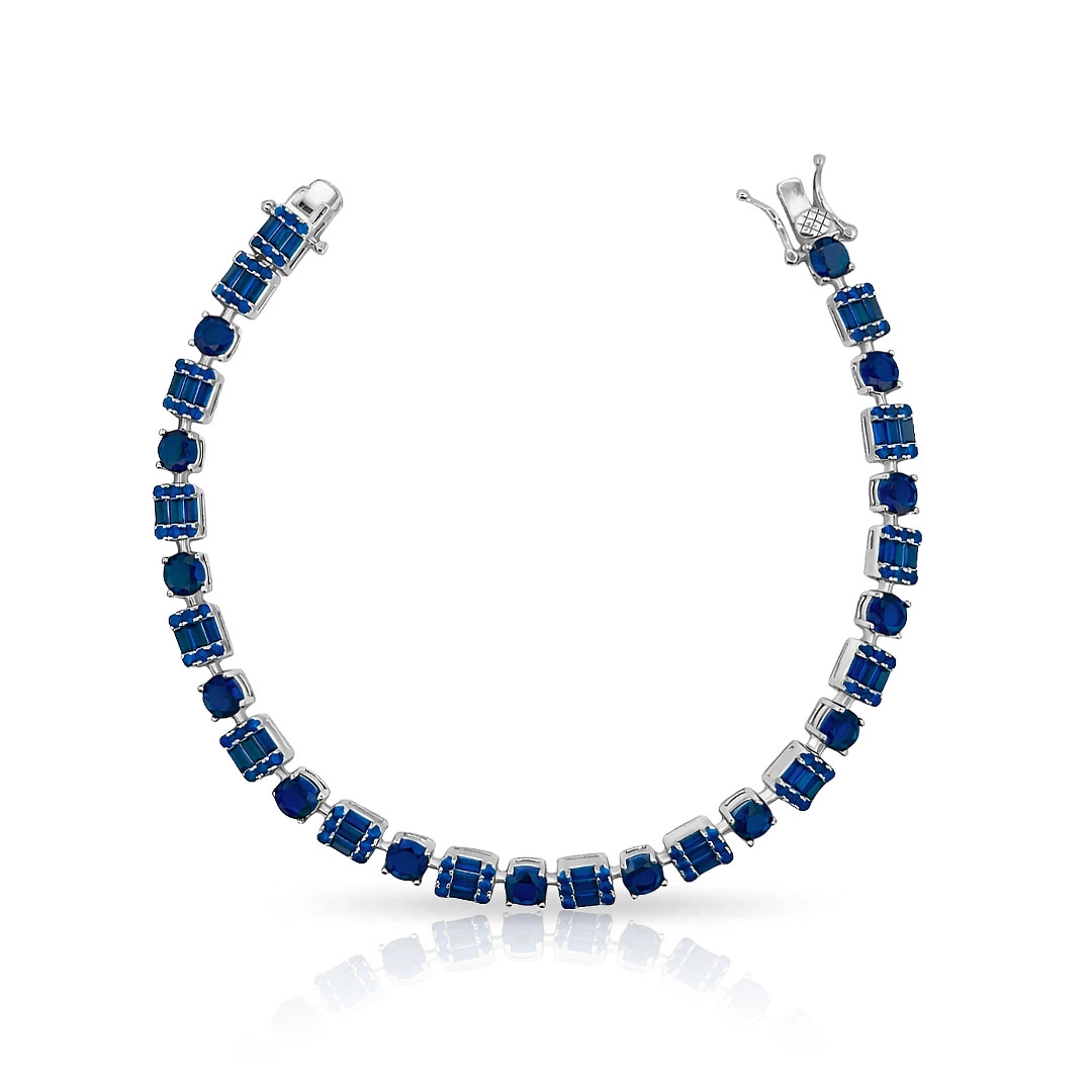Pulseira com Zircônias Safira Retangulares e Redondas – Blend Collection