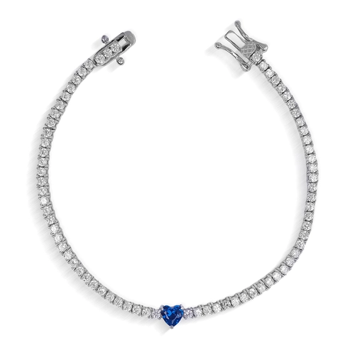 Pulseira de Prata Blend Collection Riviera com Coração em Zircônia Safira