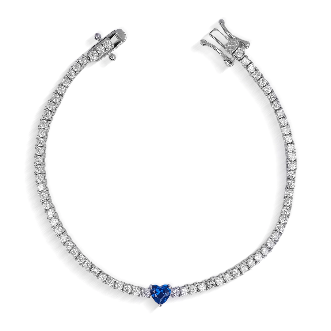 Pulseira de Prata Blend Collection Riviera com Coração em Zircônia Safira