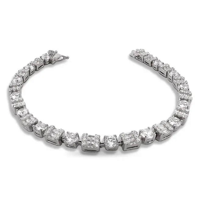 Pulseira de Prata Blend Collection Trabalhada com Zircônias Cristal
