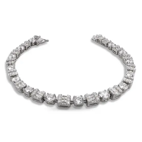Pulseira de Prata Blend Collection Trabalhada com Zircônias Cristal