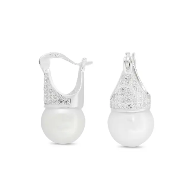 Brinco Lady Di com Zircônias Cristal e Pérola Shell