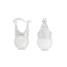 Brinco Lady Di com Zircônias Cristal e Pérola Shell