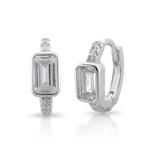 Brinco Argola Click Espelhado com Zircônias Retangulares Cristal