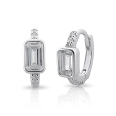 Brinco Argola Click Espelhado com Zircônias Retangulares Cristal