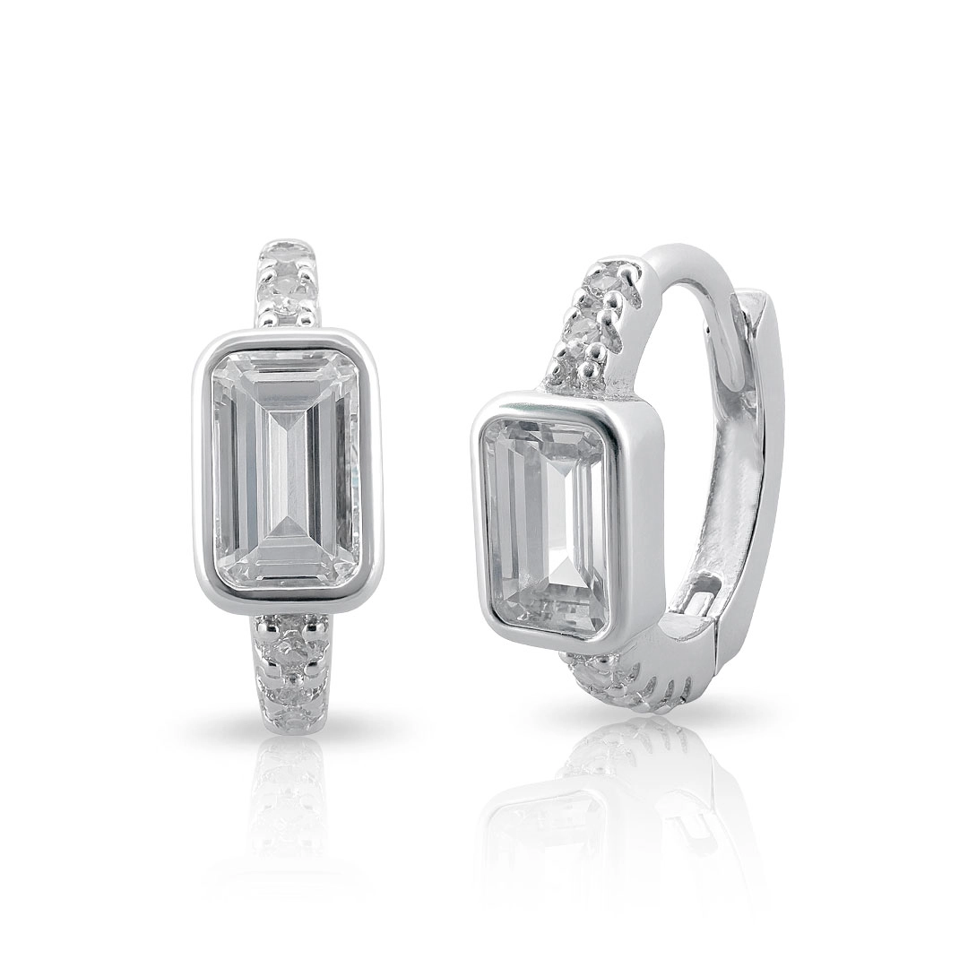 Brinco Argola Click Espelhado com Zircônias Retangulares Cristal