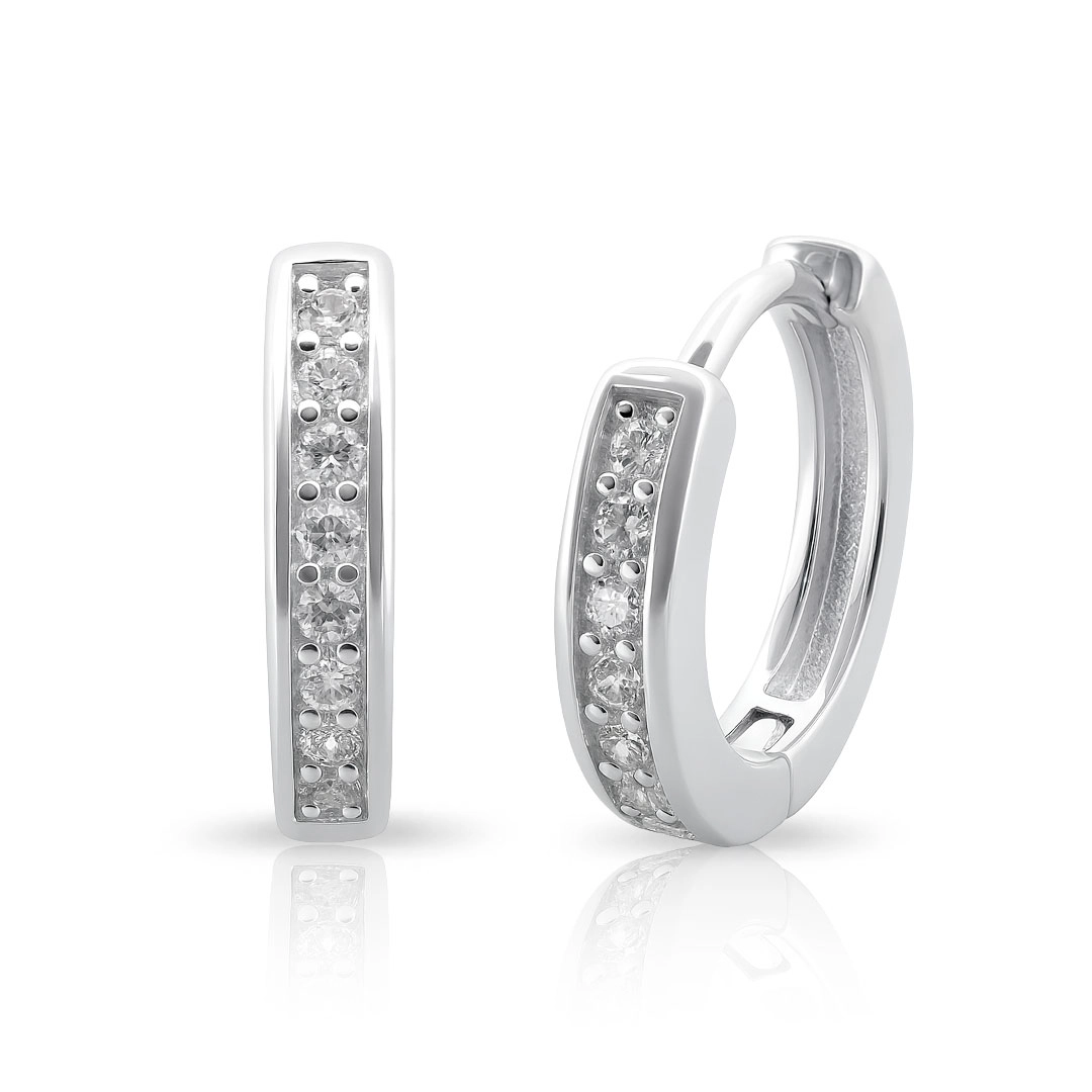 Brinco Argola Click Espelhado com Zircônias Cristal Cravejadas