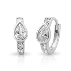 Brinco de Prata Argola Click com Gota e Zircônias