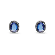 Brinco Top Oval com Zircônia Topázio e Zircônias Cristal