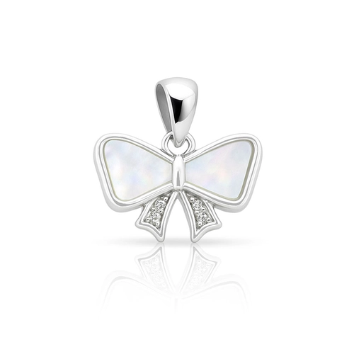 Pingente Laço Madre Pérola Branca com Zircônia Cristal