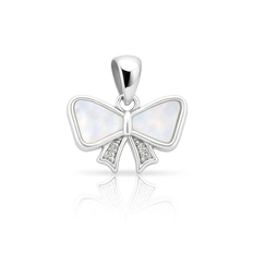 Pingente Laço Madre Pérola Branca com Zircônia Cristal