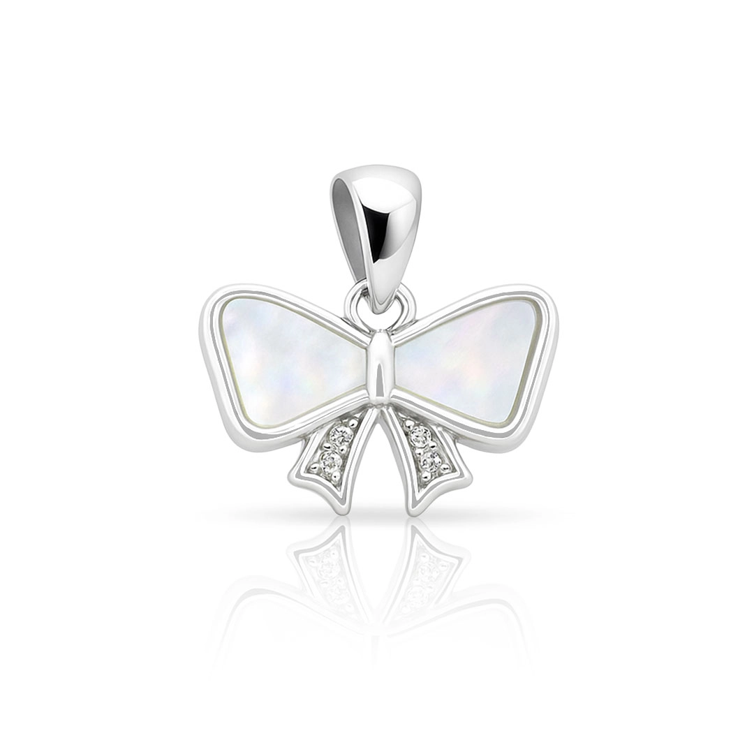 Pingente Laço Madre Pérola Branca com Zircônia Cristal