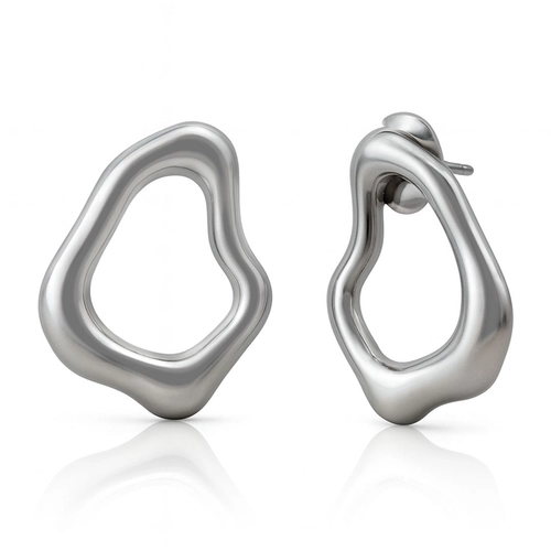 Brinco de Aço Fluido e Assimétrico Vazado - Steel Woman