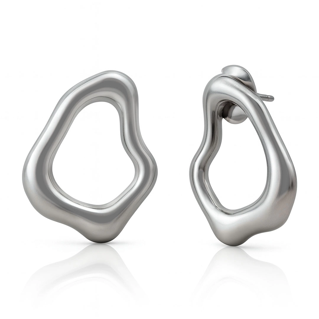 Brinco de Aço Fluido e Assimétrico Vazado - Steel Woman