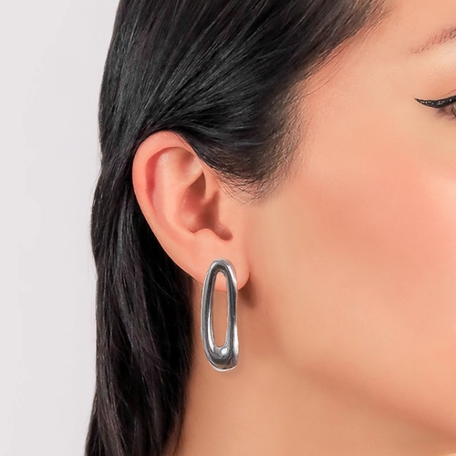 Brinco Oval Irregular Vazado - Steel Woman